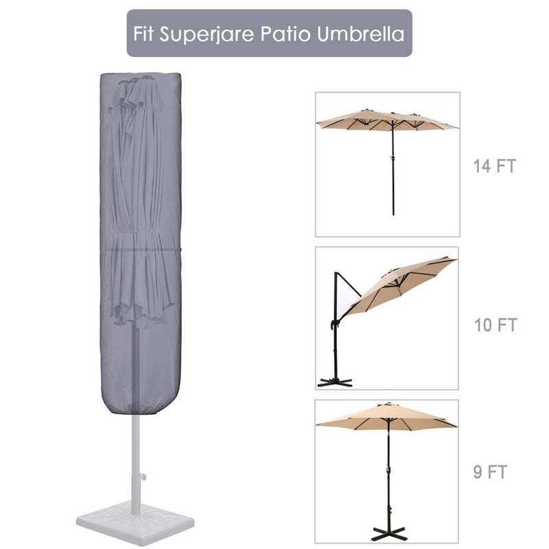 SUPERJARE Patio Umbrella Cover with Rod for 7 to 11 Ft Umbrellas & 15 Ft Double-Sided Umbrellas, 600D Protective Waterproof Cover with Zipper, Gray - Image 4